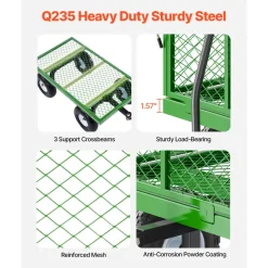 VEVOR 900 Lbs Steel Garden Cart on Wheels, Heavy Duty Pullable Garden Wagon Yard Cart, Outdoor Metal Utility Wagon with 10" Tires and Mesh Removable Sides(Convert to Flatbed), and 180°Rotating Handle
