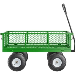 VEVOR 900 Lbs Steel Garden Cart on Wheels, Heavy Duty Pullable Garden Wagon Yard Cart, Outdoor Metal Utility Wagon with 10" Tires and Mesh Removable Sides(Convert to Flatbed), and 180°Rotating Handle