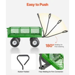 VEVOR 900 Lbs Steel Garden Cart on Wheels, Heavy Duty Pullable Garden Wagon Yard Cart, Outdoor Metal Utility Wagon with 10