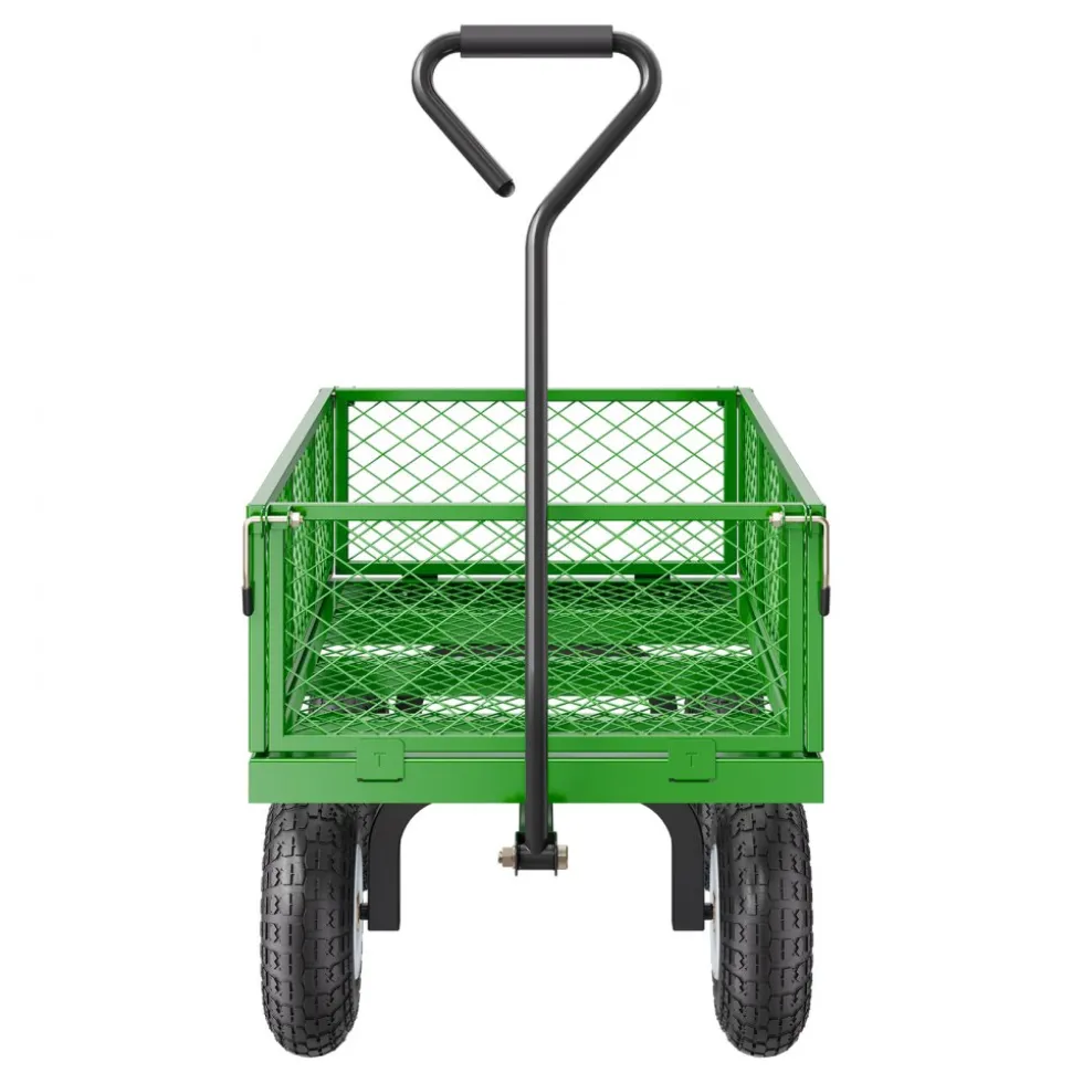 VEVOR 900 Lbs Steel Garden Cart on Wheels, Heavy Duty Pullable Garden Wagon Yard Cart, Outdoor Metal Utility Wagon with 10" Tires and Mesh Removable Sides(Convert to Flatbed), and 180°Rotating Handle