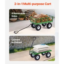 VEVOR 900 Lbs Steel Garden Cart on Wheels, Heavy Duty Pullable Garden Wagon Yard Cart, Outdoor Metal Utility Wagon with 10