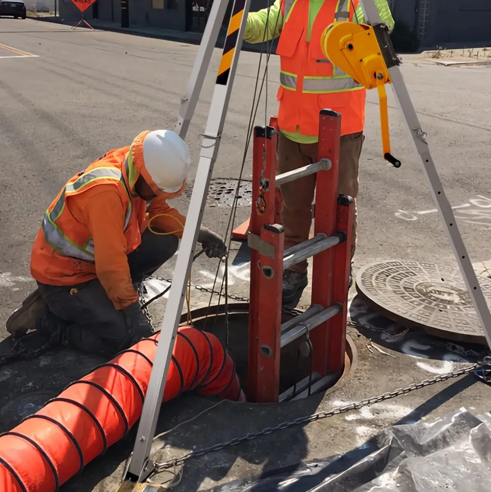 VEVOR 2600 lbs Winch Confined Space Tripod Kit, Confined Space Tripod 8' Legs and 98' Cable, Confined Space Rescue Tripod 33' Fall Protection with Blower, Gas detector, Harness.