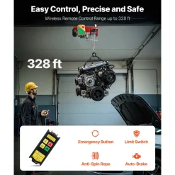 VEVOR 2200 lbs Wireless Attic Lift, 1600W 110V Electric Hoist with Wireless Remote Control, 40ft Single Cable Lifting Height & High-quality Motor, for Garage Warehouse Factory