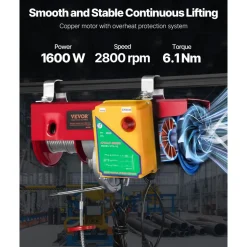 VEVOR 2200 lbs Wireless Attic Lift, 1600W 110V Electric Hoist with Wireless Remote Control, 40ft Single Cable Lifting Height & High-quality Motor, for Garage Warehouse Factory