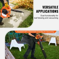 VEVOR Leaf Blower, 26CC 2-Cycle Handheld Leaf Blower with A Fuel Tank, 2-in-1 Blower 425CFM Air Volume 156MPH Speed, Ideal for Lawn Care, Leaf Cleaning, and Snow Removal