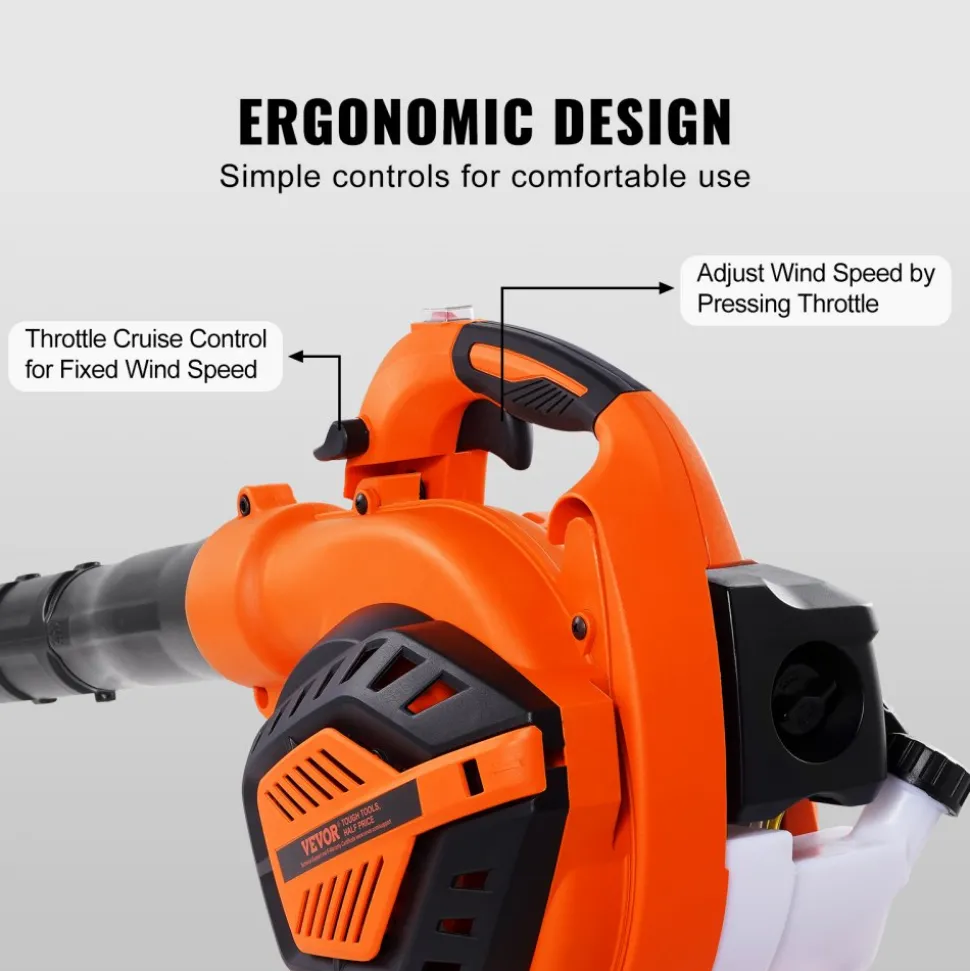 VEVOR Leaf Blower, 26CC 2-Cycle Handheld Leaf Blower with A Fuel Tank, 2-in-1 Blower 425CFM Air Volume 156MPH Speed, Ideal for Lawn Care, Leaf Cleaning, and Snow Removal