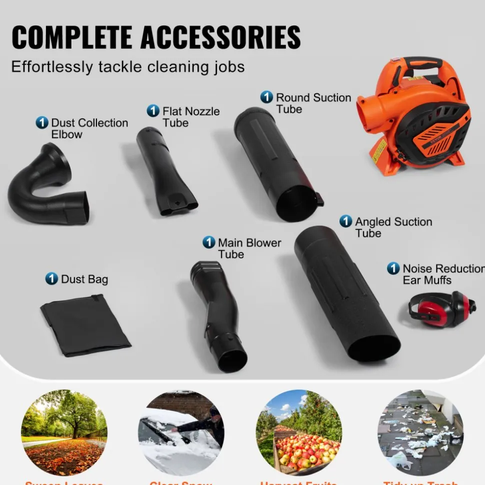 VEVOR Leaf Blower, 26CC 2-Cycle Handheld Leaf Blower with A Fuel Tank, 2-in-1 Blower 425CFM Air Volume 156MPH Speed, Ideal for Lawn Care, Leaf Cleaning, and Snow Removal