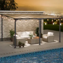 VEVOR Lean to Gazebo for Patio, 10' x 14' Hard Top Gazebo with Aluminum Frame, Wall Mounted & Freestanding Pergola, UV Resistant Polycarbonate Roof, Outdoor Patio Awnings for Deck, Garden and Backyard