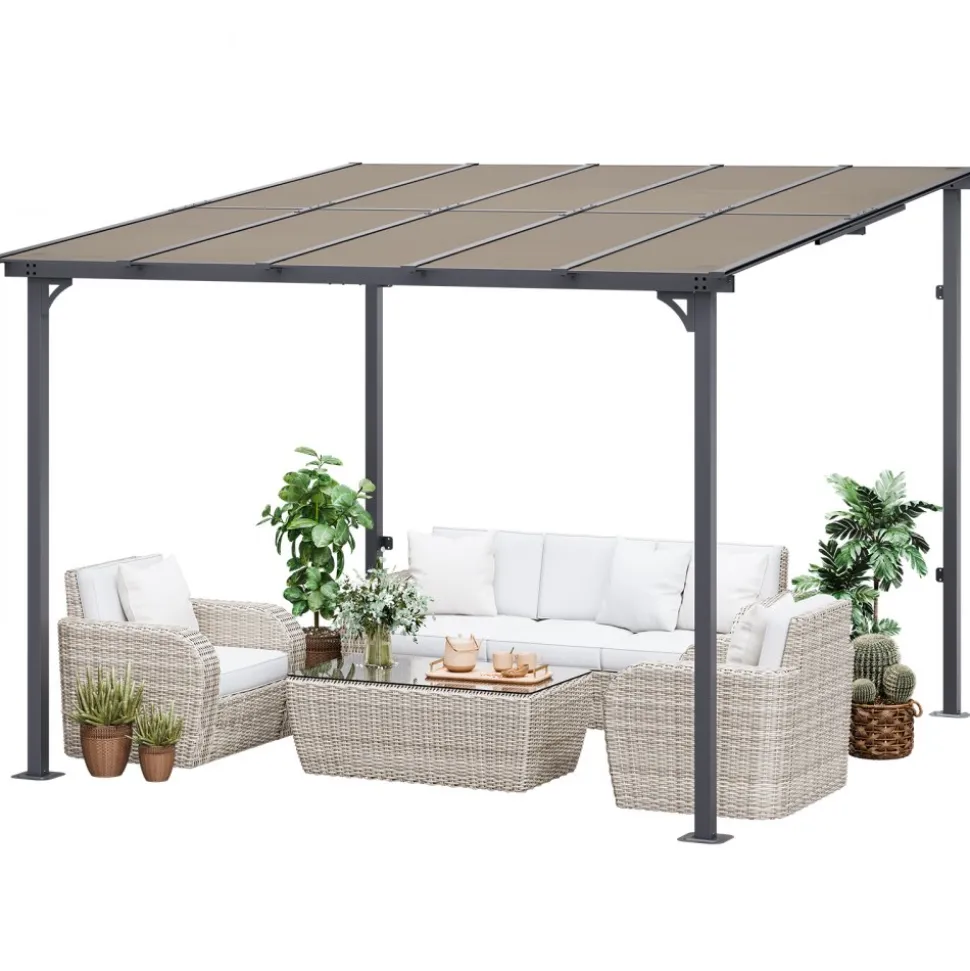 VEVOR Lean to Gazebo for Patio, 10' x 10' Hard Top Gazebo with Medal Frame, Wall Mounted & Freestanding Pergola, UV Resistant Polycarbonate Roof, Outdoor Patio Awnings for Deck, Garden and Backyard