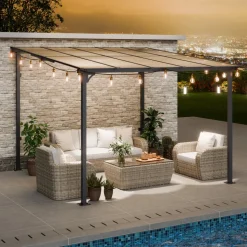 VEVOR Lean to Gazebo for Patio, 10' x 10' Hard Top Gazebo with Medal Frame, Wall Mounted & Freestanding Pergola, UV Resistant Polycarbonate Roof, Outdoor Patio Awnings for Deck, Garden and Backyard