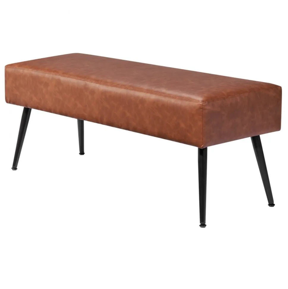 VEVOR Leather Bedroom Bench, PU Leather Bench with Metal Legs and with Stitching for Entryway, Upholstered Shoe Bench Seat, Modern End of the Bed Benches for Living Room, Dining Room, Hallway, Green