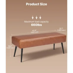 VEVOR Leather Bedroom Bench, PU Leather Bench with Metal Legs and with Stitching for Entryway, Upholstered Shoe Bench Seat, Modern End of the Bed Benches for Living Room, Dining Room, Hallway, Green