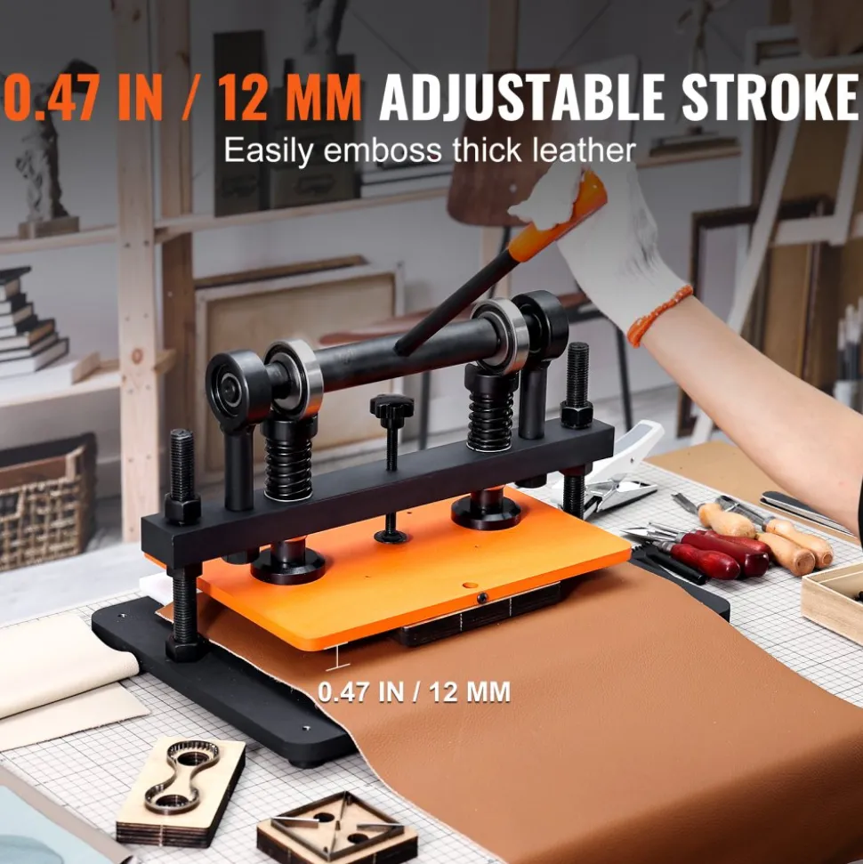 VEVOR Leather Cutting Machine, 14.2 x 10.2 in Embossing Plate Manual Die Cutter, 0.47 in Pressure Stroke Dual Guide Shafts Die Cut Machine, Leather Embossing Machine for Various of Materials