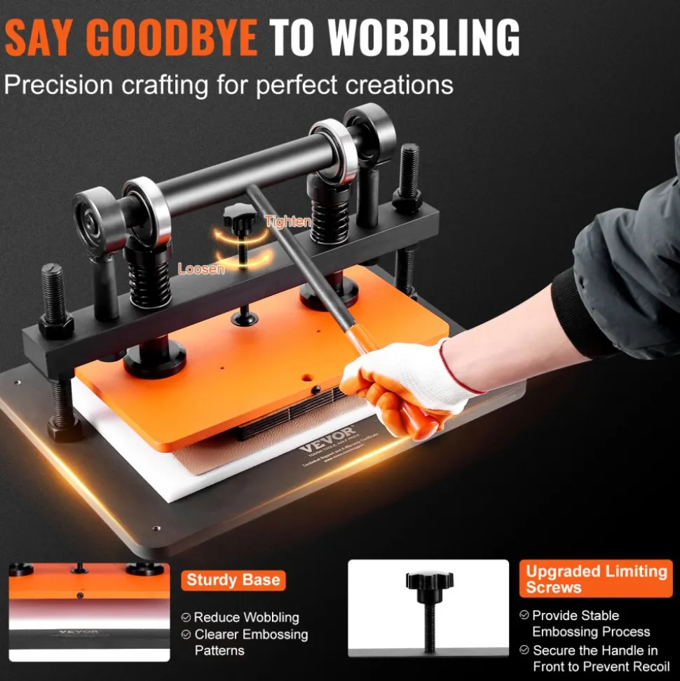 VEVOR Leather Cutting Machine, 14.2 x 10.2 in Embossing Plate Manual Die Cutter, 0.47 in Pressure Stroke Dual Guide Shafts Die Cut Machine, Leather Embossing Machine for Various of Materials