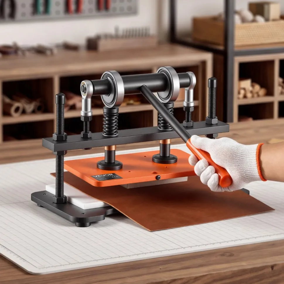 VEVOR Leather Cutting Machine 10.24 x 5.91 in Embossing Plate Die Cutter, Hand Press Leather Embossing & Die Cutting, 3300 lbs Pressure, 0.47 in Stroke, Dual Guide Shafts, for Fabric, Paper, Silicone