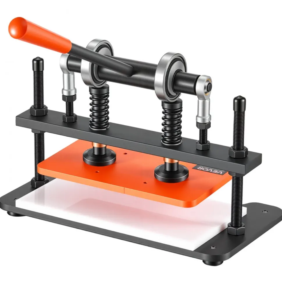 VEVOR Leather Cutting Machine 10.24 x 5.91 in Embossing Plate Die Cutter, Hand Press Leather Embossing & Die Cutting, 3300 lbs Pressure, 0.47 in Stroke, Dual Guide Shafts, for Fabric, Paper, Silicone