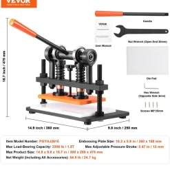 VEVOR Leather Cutting Machine, 10.2 x 5.9 in Embossing Plate Manual Die Cutter, 0.47 in Pressure Stroke Dual Guide Shafts Die Cut Machine, Leather Embossing Machine for Various of Materials