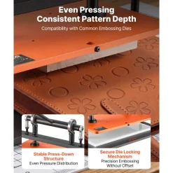 VEVOR Leather Cutting Machine 14.17 x 10.24 in Embossing Plate Die Cutter, Hand Press Leather Embossing & Die Cutting, 3300 lbs Pressure, 0.47 in Stroke, Dual Guide Shafts, for Fabric, Paper, Silicone