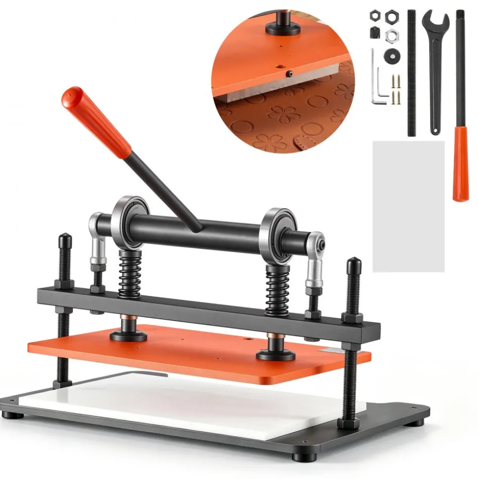 VEVOR Leather Cutting Machine 14.17 x 10.24 in Embossing Plate Die Cutter, Hand Press Leather Embossing & Die Cutting, 3300 lbs Pressure, 0.47 in Stroke, Dual Guide Shafts, for Fabric, Paper, Silicone