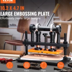 VEVOR Leather Cutting Machine, 10.2 x 4.7 in Embossing Plate Manual Die Cutter, 0.47 in Pressure Stroke Dual Guide Shafts Die Cut Machine, Leather Embossing Machine for Various of Materials