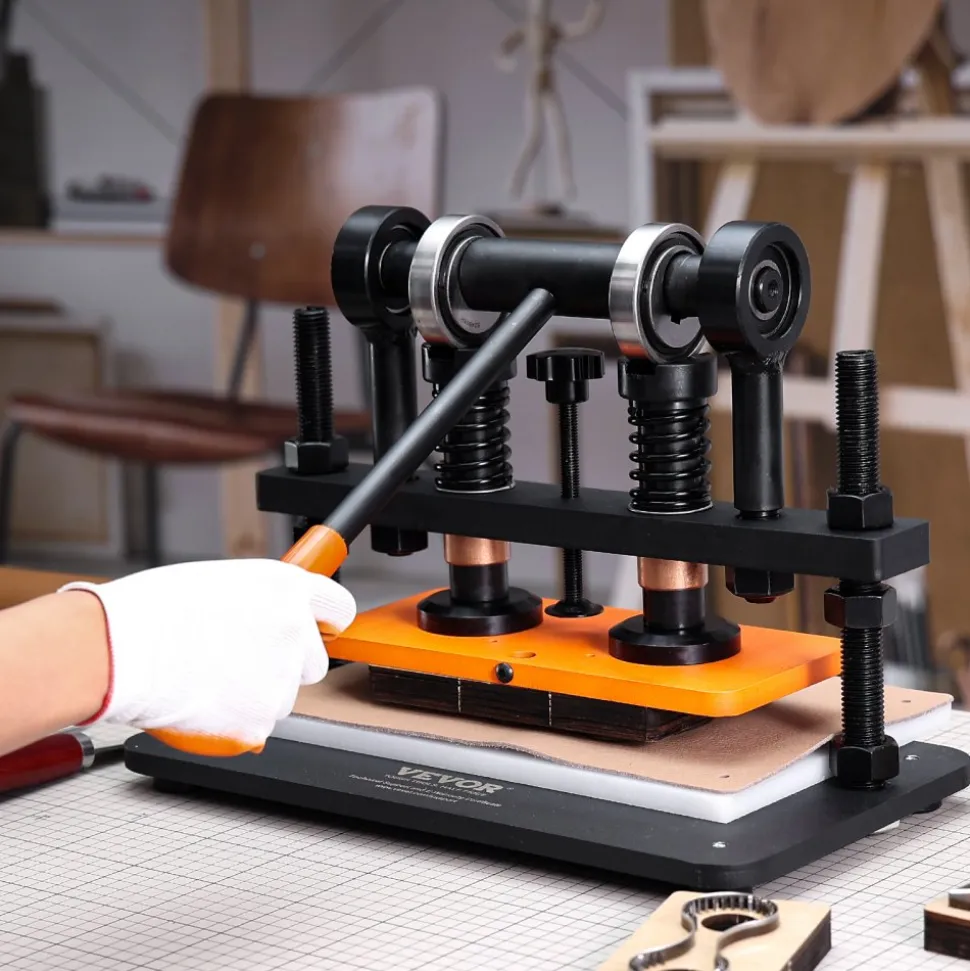 VEVOR Leather Cutting Machine, 10.2 x 4.7 in Embossing Plate Manual Die Cutter, 0.47 in Pressure Stroke Dual Guide Shafts Die Cut Machine, Leather Embossing Machine for Various of Materials