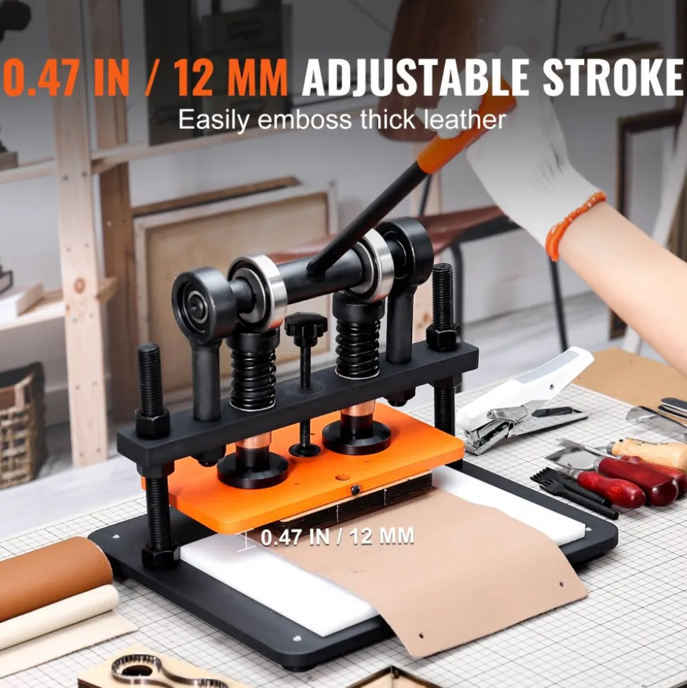 VEVOR Leather Cutting Machine, 11 x 5.5 in Embossing Plate Manual Die Cutter, 0.47 in Pressure Stroke Dual Guide Shafts Die Cut Machine, Leather Embossing Machine for Various of Materials