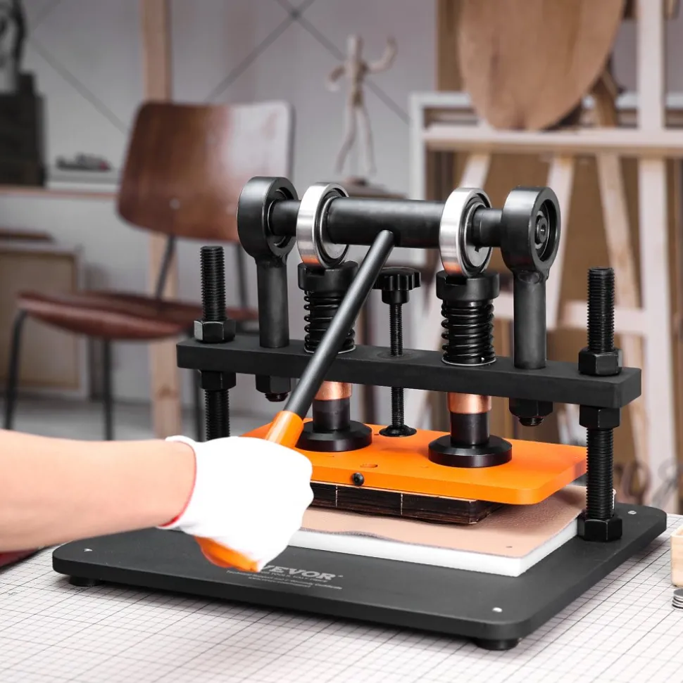 VEVOR Leather Cutting Machine, 11 x 5.5 in Embossing Plate Manual Die Cutter, 0.47 in Pressure Stroke Dual Guide Shafts Die Cut Machine, Leather Embossing Machine for Various of Materials