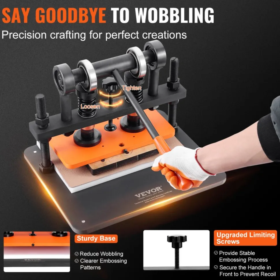 VEVOR Leather Cutting Machine, 11 x 5.5 in Embossing Plate Manual Die Cutter, 0.47 in Pressure Stroke Dual Guide Shafts Die Cut Machine, Leather Embossing Machine for Various of Materials
