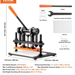 VEVOR Leather Cutting Machine, 11 x 5.5 in Embossing Plate Manual Die Cutter, 0.47 in Pressure Stroke Dual Guide Shafts Die Cut Machine, Leather Embossing Machine for Various of Materials