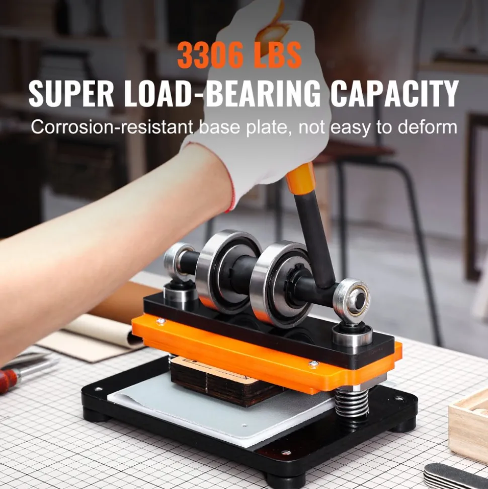 VEVOR Leather Cutting Machine, 7.1 x 3.9 in Embossing Plate Manual Die Cutter, 0.47 in Pressure Stroke Dual Guide Shafts Die Cut Machine, Leather Embossing Machine for Various of Materials