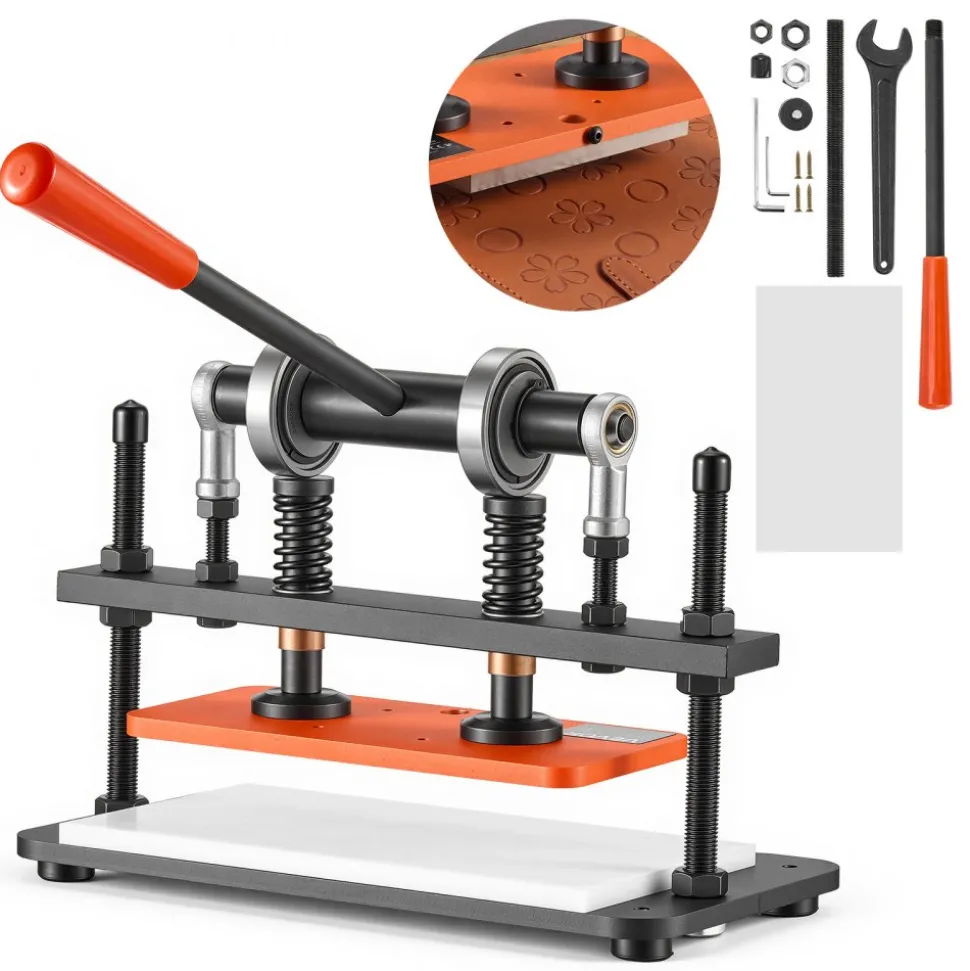 VEVOR Leather Cutting Machine 10.24 x 4.72 in Embossing Plate Die Cutter, Hand Press Leather Embossing & Die Cutting, 3300 lbs Pressure, 0.47 in Stroke, Dual Guide Shafts, for Fabric, Paper, Silicone