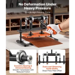 VEVOR Leather Cutting Machine 10.24 x 4.72 in Embossing Plate Die Cutter, Hand Press Leather Embossing & Die Cutting, 3300 lbs Pressure, 0.47 in Stroke, Dual Guide Shafts, for Fabric, Paper, Silicone