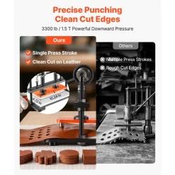 VEVOR Leather Cutting Machine 10.24 x 4.72 in Embossing Plate Die Cutter, Hand Press Leather Embossing & Die Cutting, 3300 lbs Pressure, 0.47 in Stroke, Dual Guide Shafts, for Fabric, Paper, Silicone