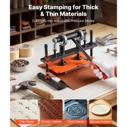 VEVOR Leather Cutting Machine 11.02 x 5.51 in Embossing Plate Die Cutter, Hand Press Leather Embossing & Die Cutting, 3300 lbs Pressure, 0.47 in Stroke, Dual Guide Shafts, for Fabric, Paper, Silicone