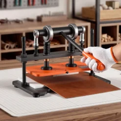 VEVOR Leather Cutting Machine 11.02 x 5.51 in Embossing Plate Die Cutter, Hand Press Leather Embossing & Die Cutting, 3300 lbs Pressure, 0.47 in Stroke, Dual Guide Shafts, for Fabric, Paper, Silicone