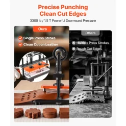 VEVOR Leather Cutting Machine 11.02 x 5.51 in Embossing Plate Die Cutter, Hand Press Leather Embossing & Die Cutting, 3300 lbs Pressure, 0.47 in Stroke, Dual Guide Shafts, for Fabric, Paper, Silicone