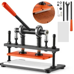 VEVOR Leather Cutting Machine 11.02 x 5.51 in Embossing Plate Die Cutter, Hand Press Leather Embossing & Die Cutting, 3300 lbs Pressure, 0.47 in Stroke, Dual Guide Shafts, for Fabric, Paper, Silicone