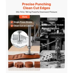 VEVOR Leather Punching Machine 3.94 x 3.94 in Manual Leather Hole Puncher, Hand Punch Press, 352.74 lbs Pressure, 1.57 in Stroke, Chuck Fixation, Sturdy Structure, for Fabric, Paper, and Silicone