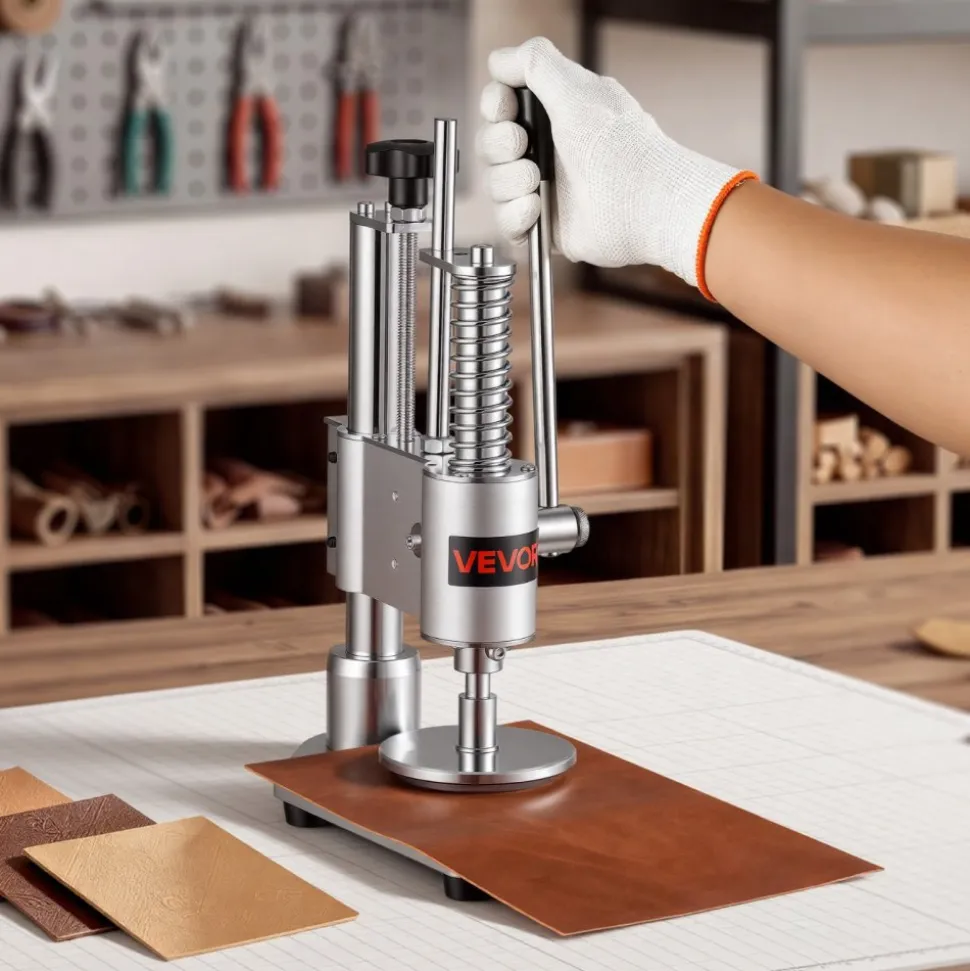 VEVOR Leather Punching Machine 3.94 x 3.94 in Manual Leather Hole Puncher, Hand Punch Press, 352.74 lbs Pressure, 1.57 in Stroke, Chuck Fixation, Sturdy Structure, for Fabric, Paper, and Silicone