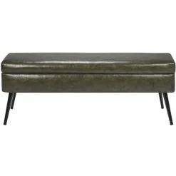 VEVOR Leather Storage Ottoman Bench, PU Leather Bench with Storage and Metal Legs, Modern Shoe Benches Seat for Entryway, Upholstered End of Bed Benches for Living Room, Dining Room, Hallway, Green