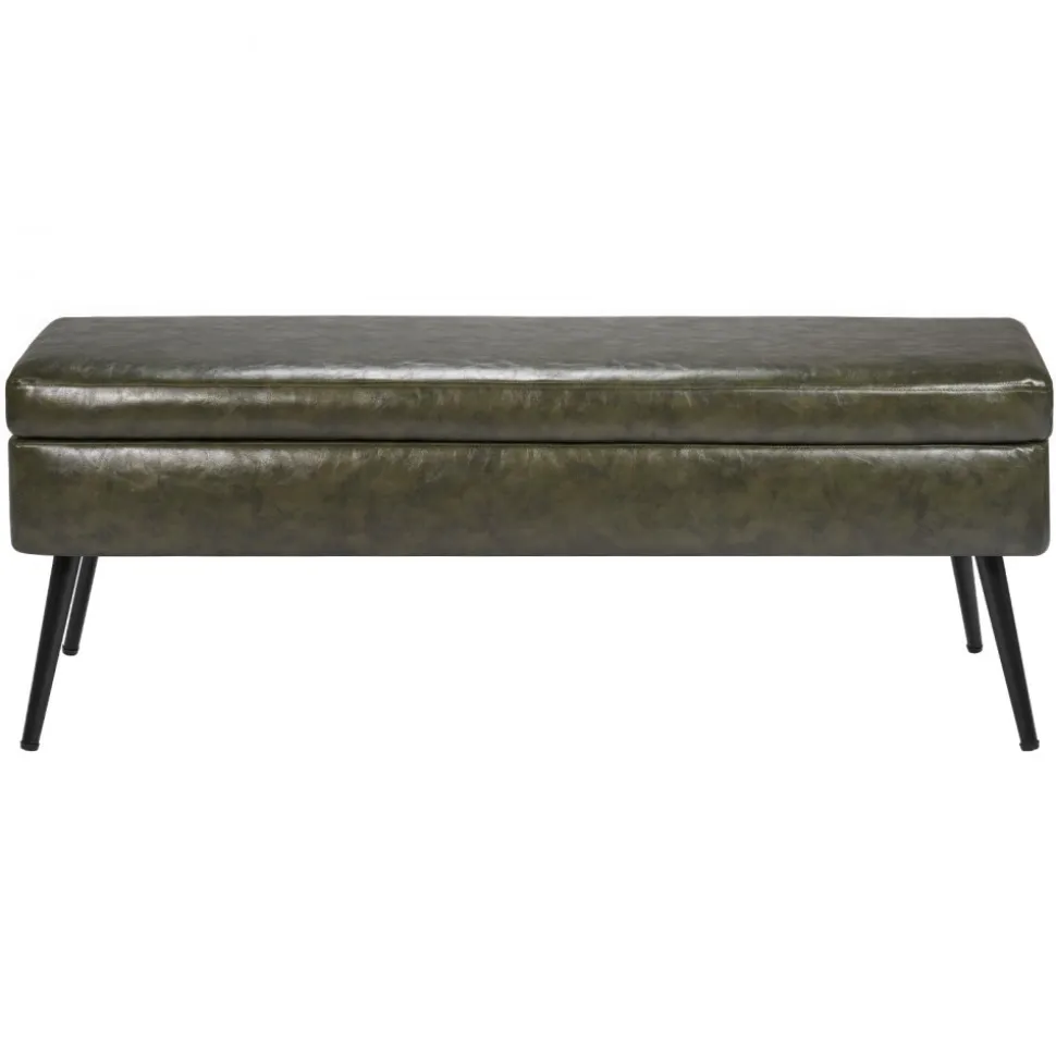 VEVOR Leather Storage Ottoman Bench, PU Leather Bench with Storage and Metal Legs, Modern Shoe Benches Seat for Entryway, Upholstered End of Bed Benches for Living Room, Dining Room, Hallway, Green