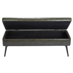 VEVOR Leather Storage Ottoman Bench, PU Leather Bench with Storage and Metal Legs, Modern Shoe Benches Seat for Entryway, Upholstered End of Bed Benches for Living Room, Dining Room, Hallway, Green