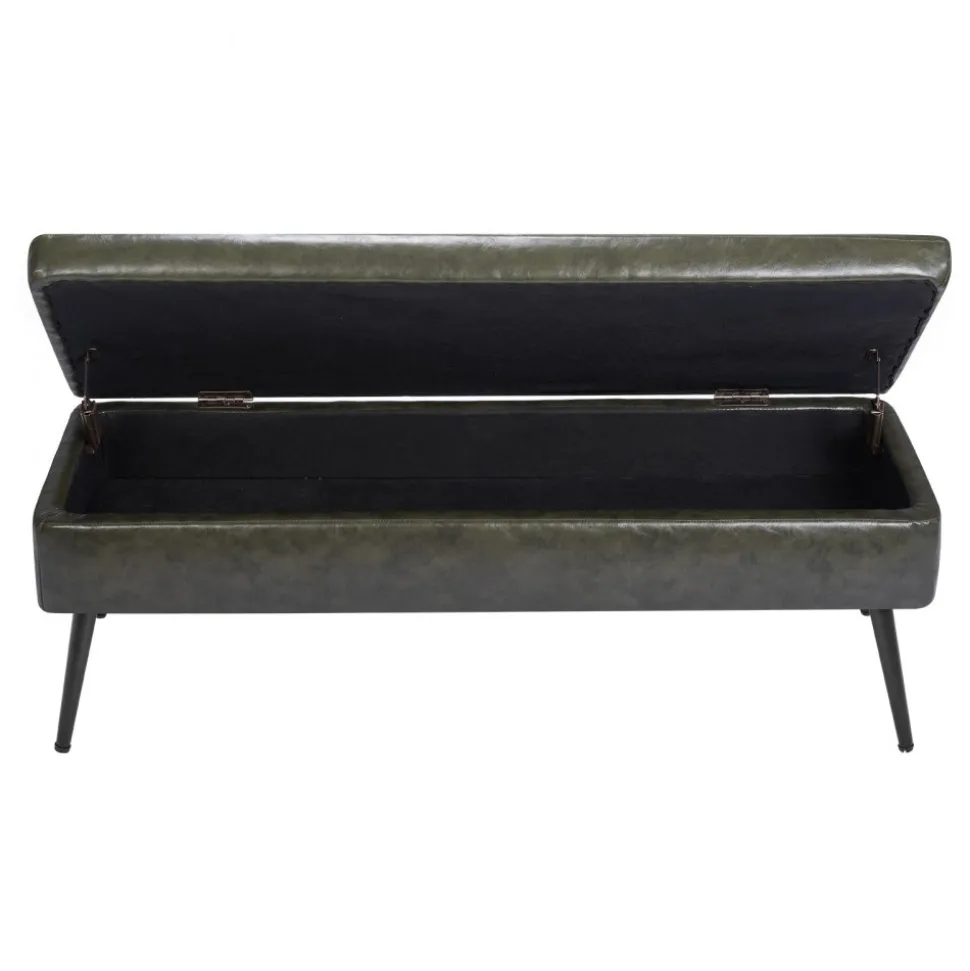 VEVOR Leather Storage Ottoman Bench, PU Leather Bench with Storage and Metal Legs, Modern Shoe Benches Seat for Entryway, Upholstered End of Bed Benches for Living Room, Dining Room, Hallway, Green