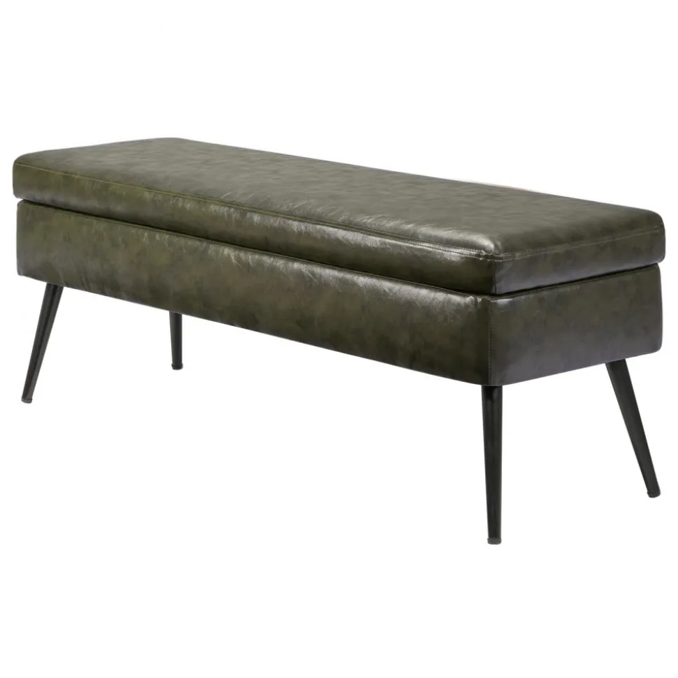 VEVOR Leather Storage Ottoman Bench, PU Leather Bench with Storage and Metal Legs, Modern Shoe Benches Seat for Entryway, Upholstered End of Bed Benches for Living Room, Dining Room, Hallway, Green