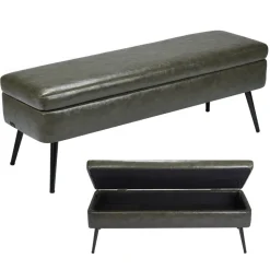 VEVOR Leather Storage Ottoman Bench, PU Leather Bench with Storage and Metal Legs, Modern Shoe Benches Seat for Entryway, Upholstered End of Bed Benches for Living Room, Dining Room, Hallway, Green
