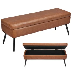VEVOR Leather Storage Ottoman Bench, PU Leather Bench with Storage and Metal Legs, Modern Shoe Benches Seat for Entryway, Upholstered End of Bed Benches for Living Room, Dining Room, Hallway, Black