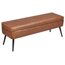 VEVOR Leather Storage Ottoman Bench, PU Leather Bench with Storage and Metal Legs, Modern Shoe Benches Seat for Entryway, Upholstered End of Bed Benches for Living Room, Dining Room, Hallway, Black