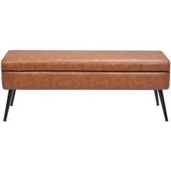 VEVOR Leather Storage Ottoman Bench, PU Leather Bench with Storage and Metal Legs, Modern Shoe Benches Seat for Entryway, Upholstered End of Bed Benches for Living Room, Dining Room, Hallway, Black