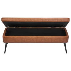 VEVOR Leather Storage Ottoman Bench, PU Leather Bench with Storage and Metal Legs, Modern Shoe Benches Seat for Entryway, Upholstered End of Bed Benches for Living Room, Dining Room, Hallway, Black