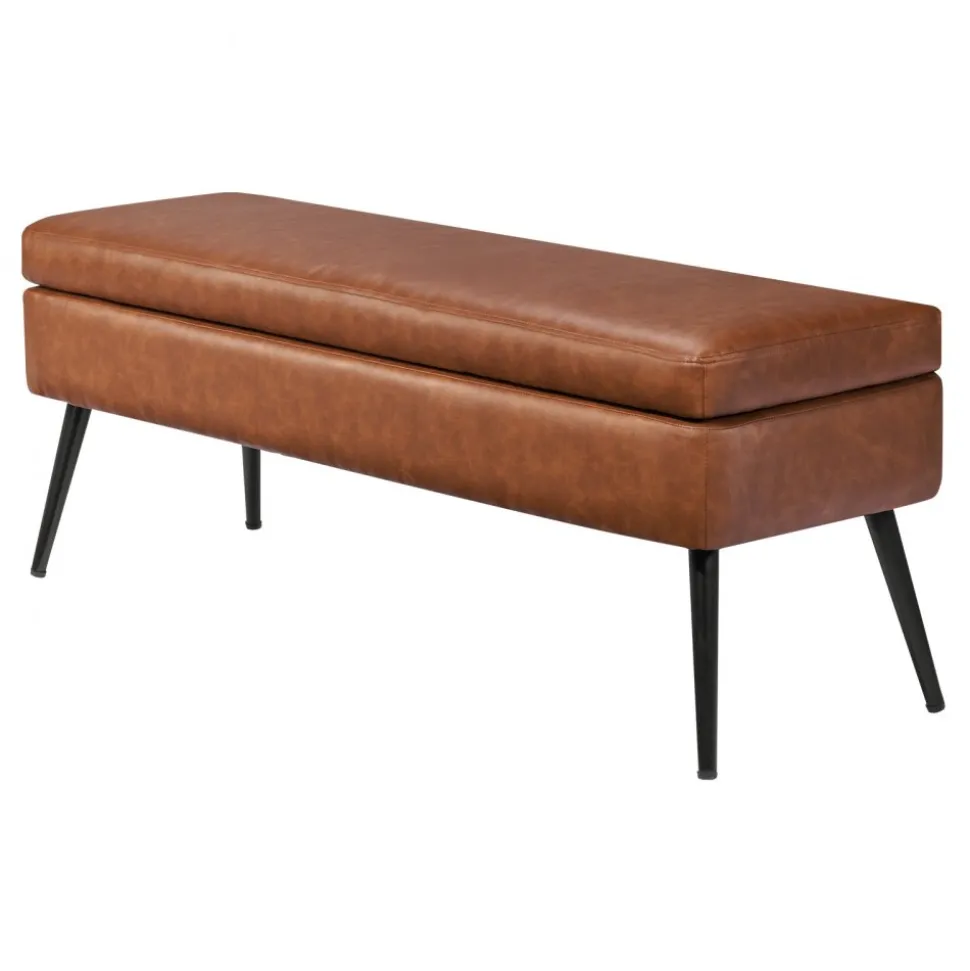 VEVOR Leather Storage Ottoman Bench, PU Leather Bench with Storage and Metal Legs, Upholstered Shoe Benches Seat for Entryway, Modern End of Bed Benches for Living Room, Dining Room, Hallway, Brown